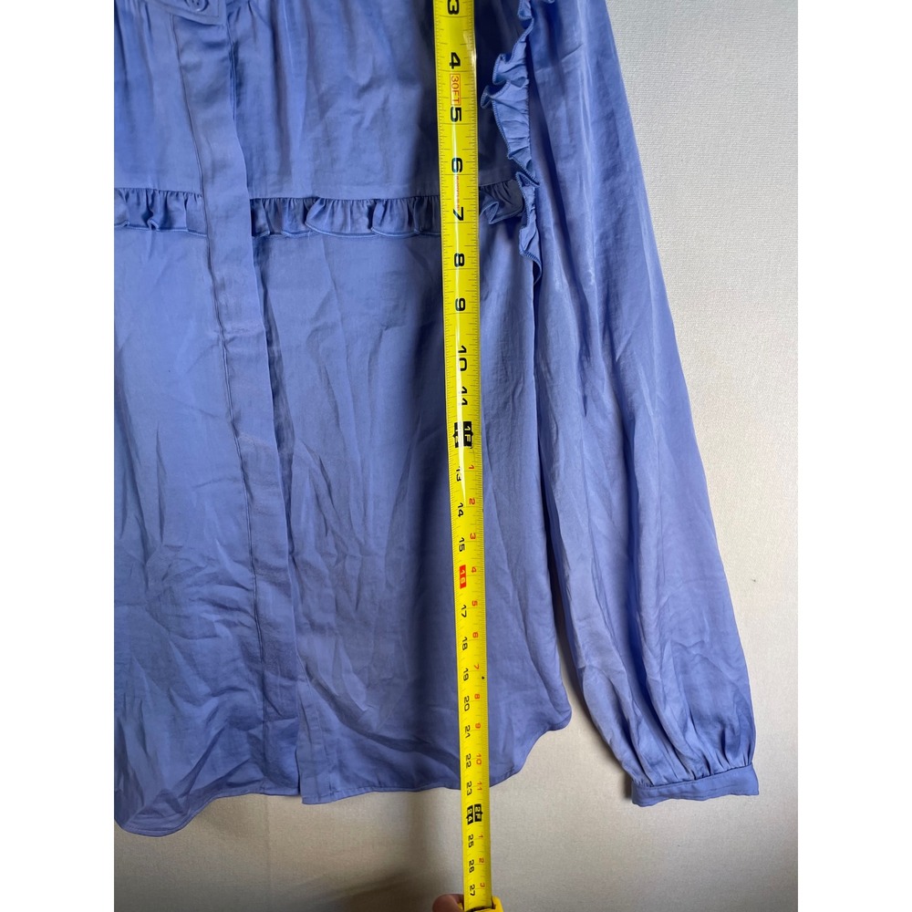 Ann Taylor Periwinkle Blue Ruffle High Neck Button Down Blouse Womens Medium M - Picture 5 of 7
